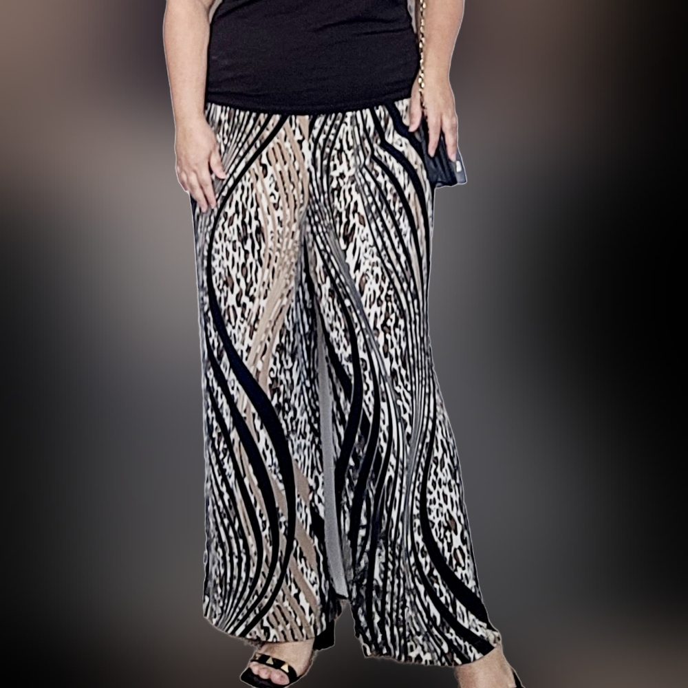 Chico's Travelers Animal Print Swirls Palazzo Pants Pull On Super Stretch XL